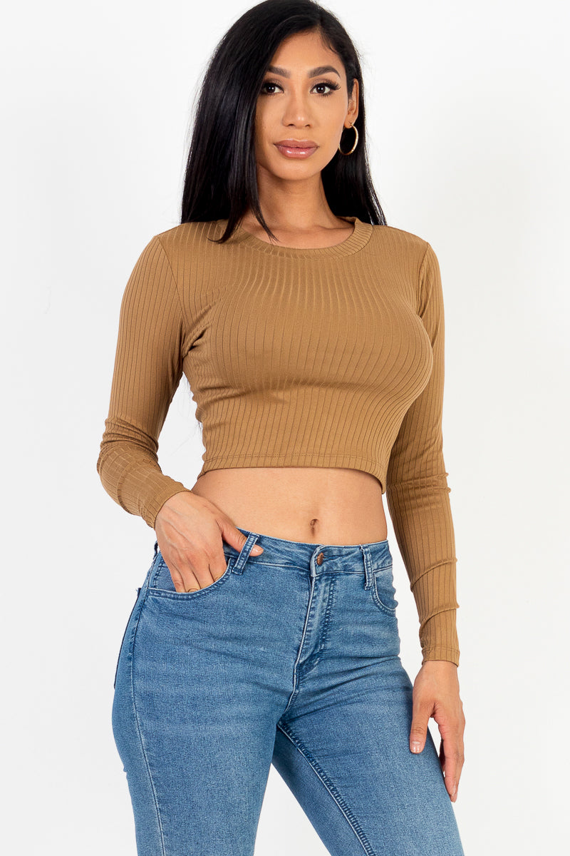 Long Sleeve Round Neck Basic Crop Top (Capella)-CAPELLA-BLACK-S-Urbanheer