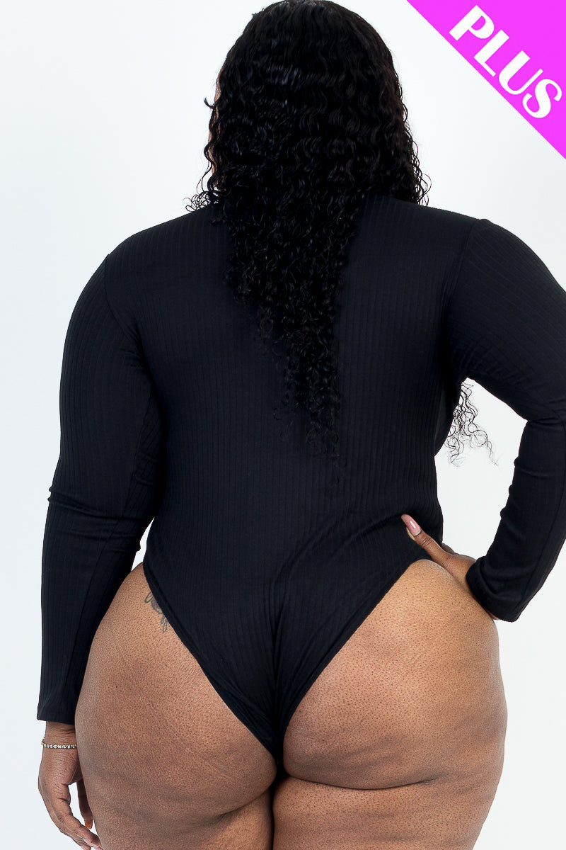 Plus Size Ribbed Turtle Neck Long Sleeve Bodysuit (Capella)-CAPELLA-BLACK-1X-Urbanheer
