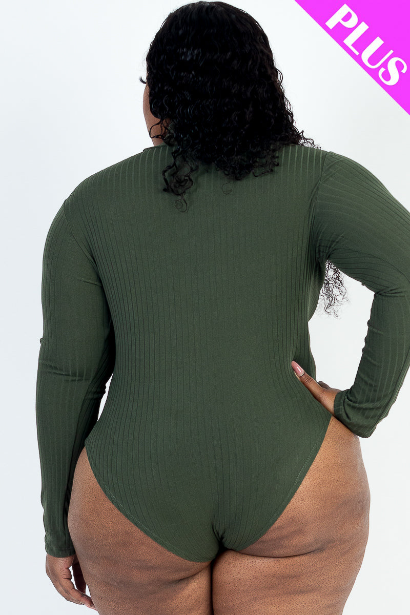 Plus Size Ribbed Turtle Neck Long Sleeve Bodysuit (Capella)-CAPELLA-BLACK-1X-Urbanheer