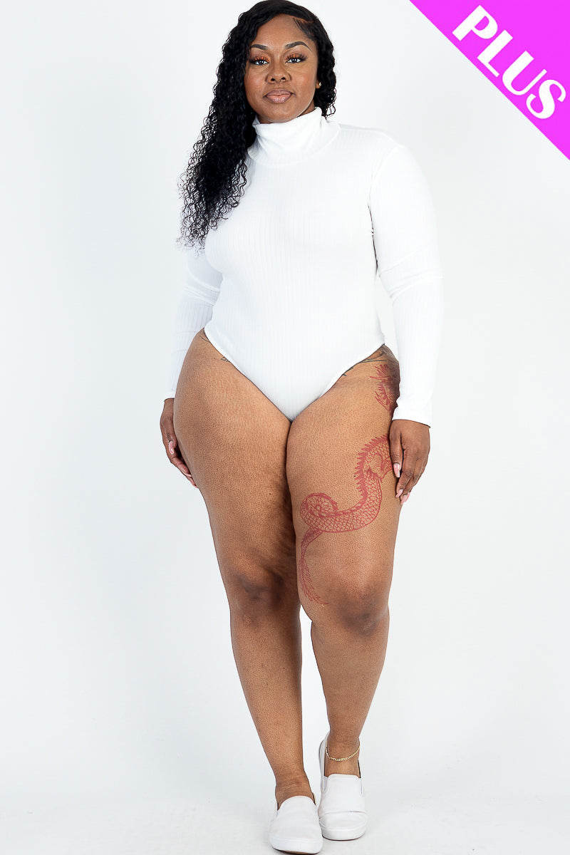 Plus Size Ribbed Turtle Neck Long Sleeve Bodysuit (Capella)-CAPELLA-BLACK-1X-Urbanheer