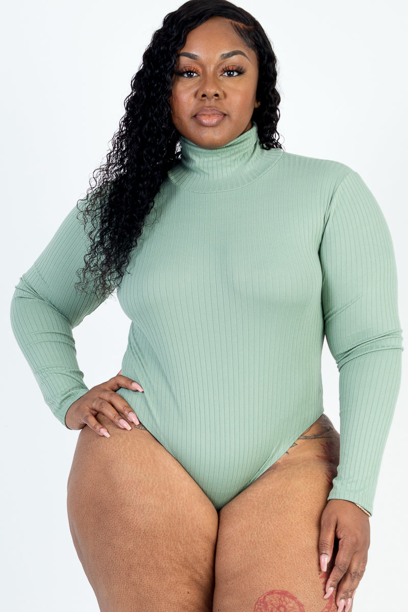 Plus Size Ribbed Turtle Neck Long Sleeve Bodysuit (Capella)-CAPELLA-GREEN BAY-1X-Urbanheer