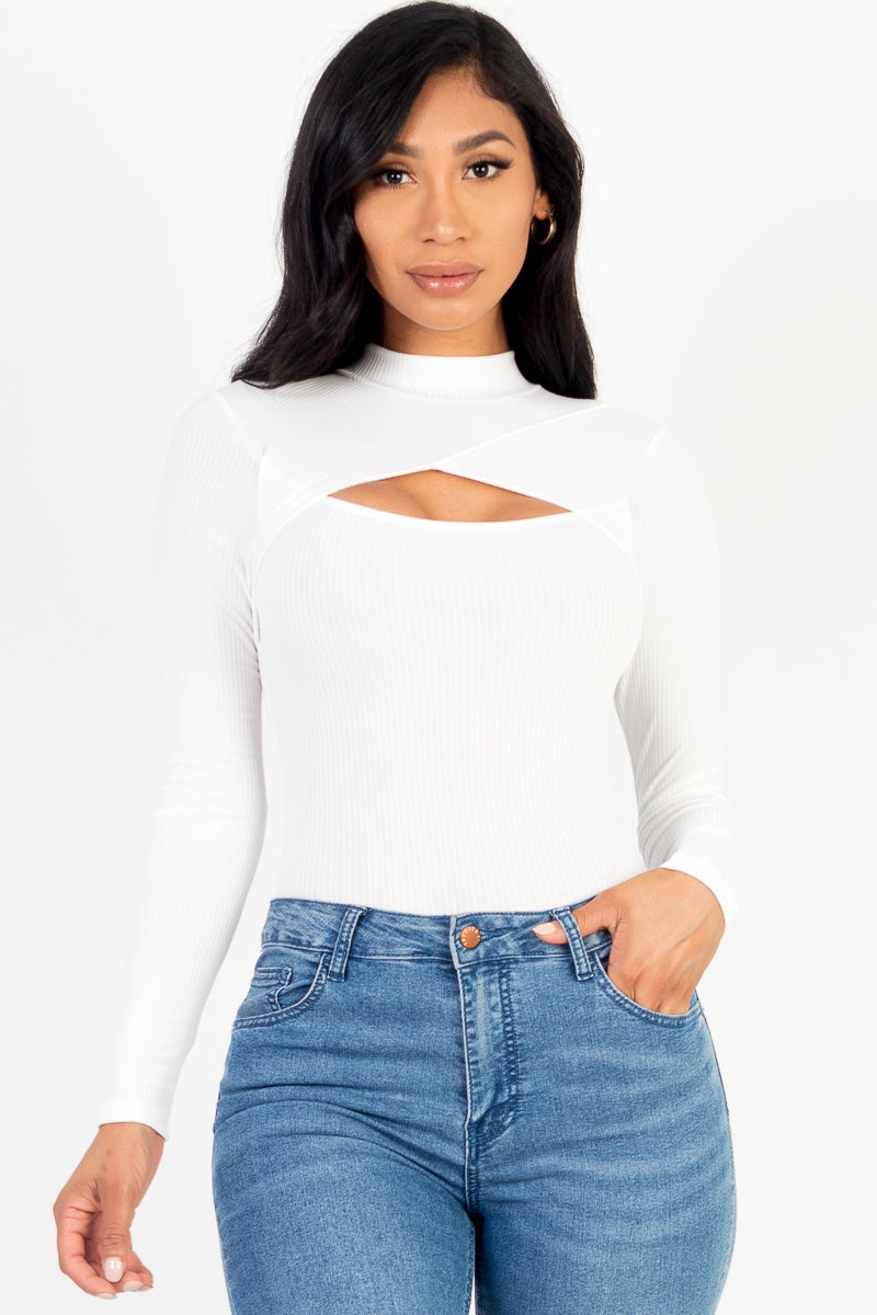 Front Cutout Long Sleeve Bodysuit (Capella)-CAPELLA-WHITE-S-Urbanheer