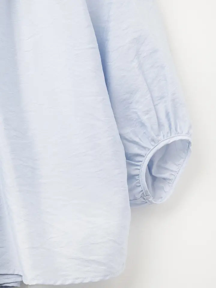 Baby Blue Chiffon Top with Puffed Sleeves-Top-Q2-L-BLUE-Urbanheer