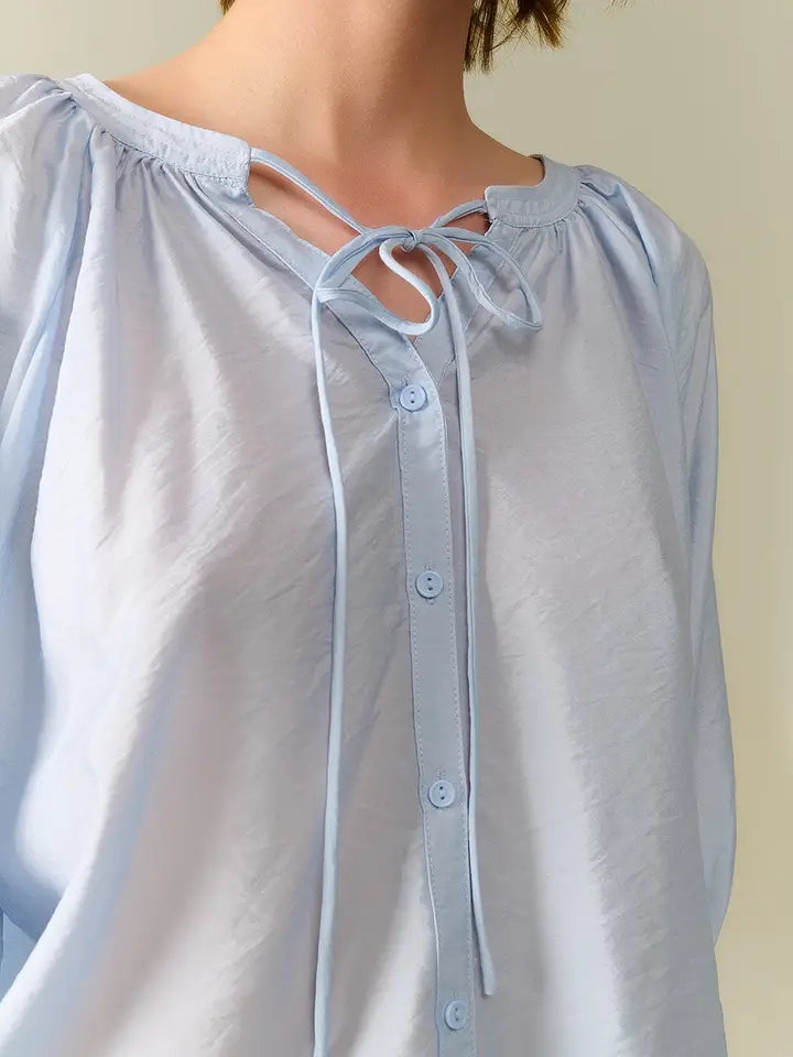 Baby Blue Chiffon Top with Puffed Sleeves-Top-Q2-L-BLUE-Urbanheer