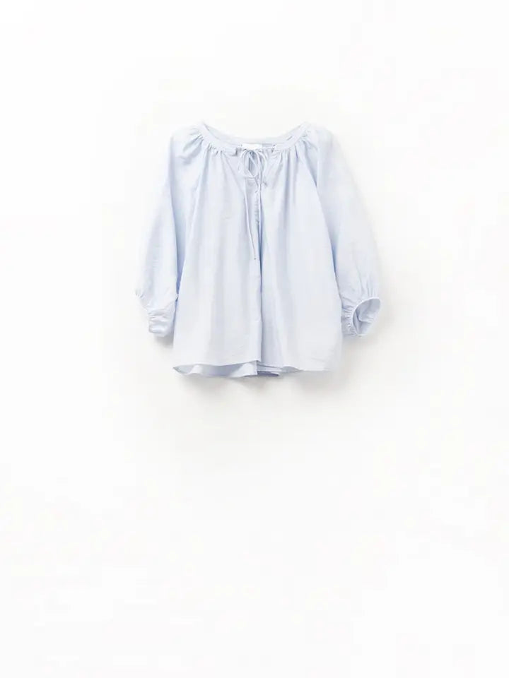 Baby Blue Chiffon Top with Puffed Sleeves-Top-Q2-L-BLUE-Urbanheer