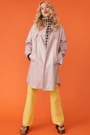 Baby Pink Oversized Faux Suede Leather Trench Coat with Exaggerated Collar-Faux Leather Jackets-Buy Me Fur Ltd-Baby Pink-S-M-Elastane - Viscose Blend-Urbanheer