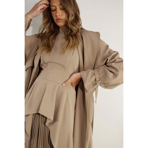 Back Pleated Trench Coat ASH TAUPE-Coat-Mulla-S-ASH TAUPE-Urbanheer