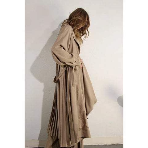 Back Pleated Trench Coat ASH TAUPE-Coat-Mulla-S-ASH TAUPE-Urbanheer