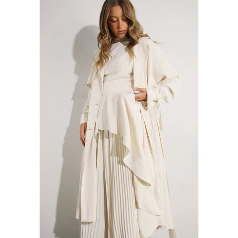 Back Pleated Trench Coat CREAM-Coat-Mulla-S-CREAM-Urbanheer