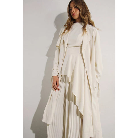 Back Pleated Trench Coat CREAM-Coat-Mulla-S-CREAM-Urbanheer