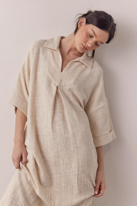 Back Sharing Midi Dress-Dress-amente-XS/S-Oatmeal-Urbanheer