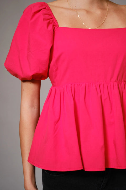 Back Tie Puff Sleeve Peplum Top