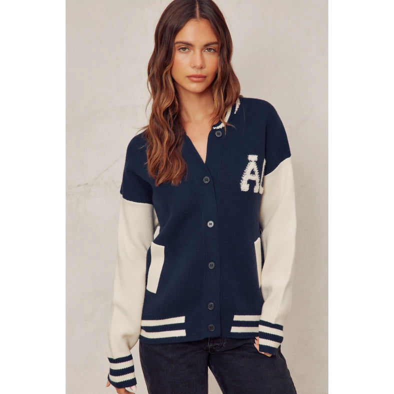 Back To Basic Knitted Vasrity Bomber Jacket-Jacket-Dress Forum-S-NAVY/IVORY-Urbanheer