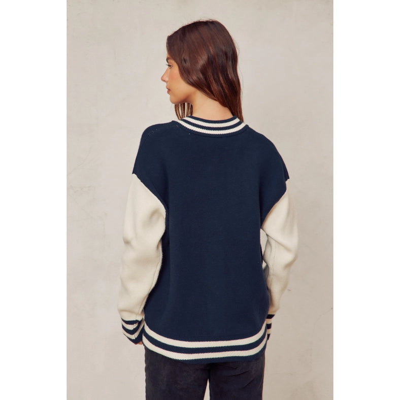 Back To Basic Knitted Vasrity Bomber Jacket-Jacket-Dress Forum-S-NAVY/IVORY-Urbanheer