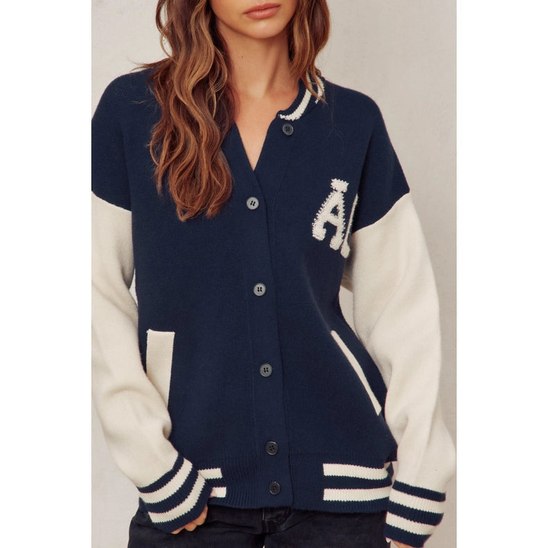 Back To Basic Knitted Vasrity Bomber Jacket-Jacket-Dress Forum-S-NAVY/IVORY-Urbanheer