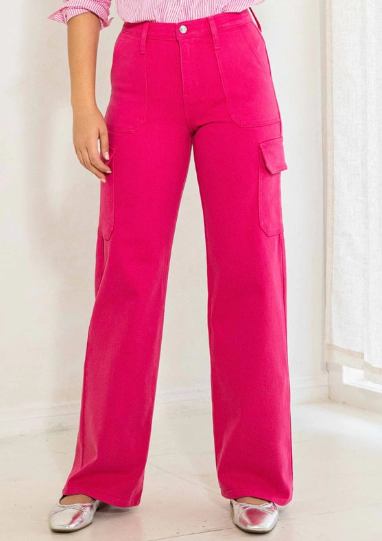 Back To Y2K Wide Cargo Jeans Pink-Jeans-Vibrant M.i.U-1-Pink-Urbanheer