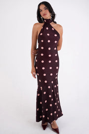 Baia Burgundy Polka Dot Halterneck Maxi Dress