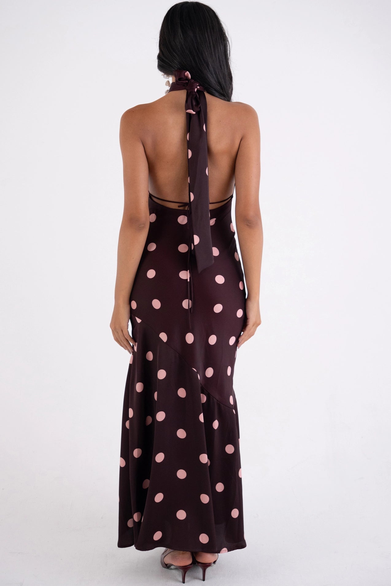 Baia Burgundy Polka Dot Halterneck Maxi Dress