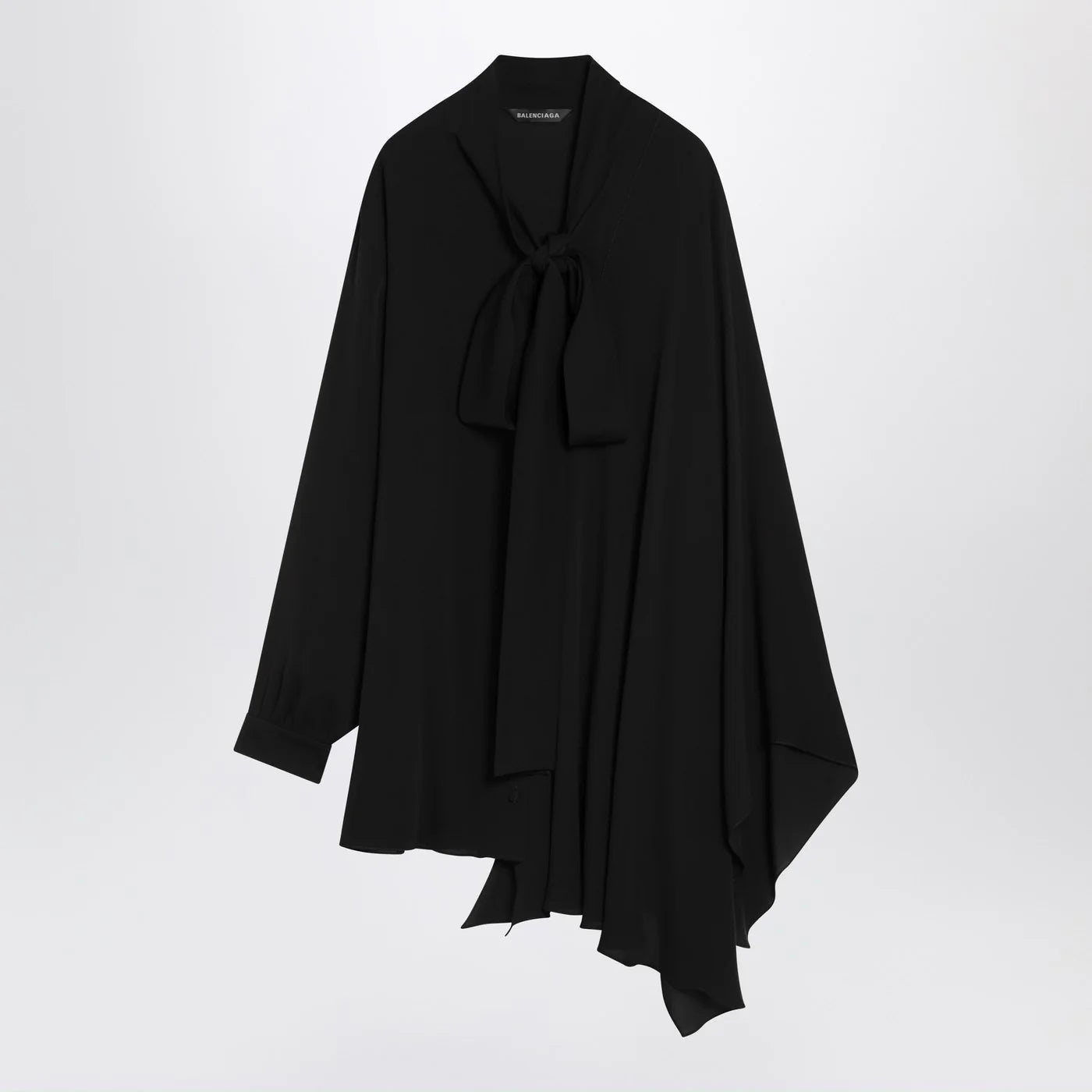 Balenciaga Asymmetric black silk blouse with scarf