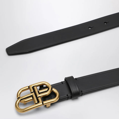 Balenciaga Black leather BB belt