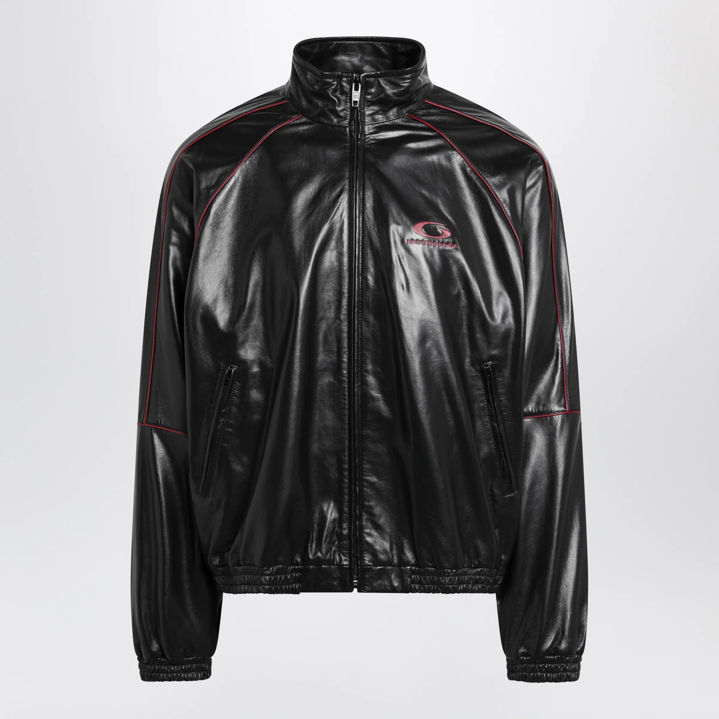 Balenciaga Black/burgundy zip-up leather sweatshirt