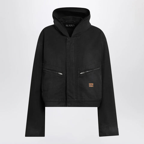 Balenciaga Cropped jacket with hood in black