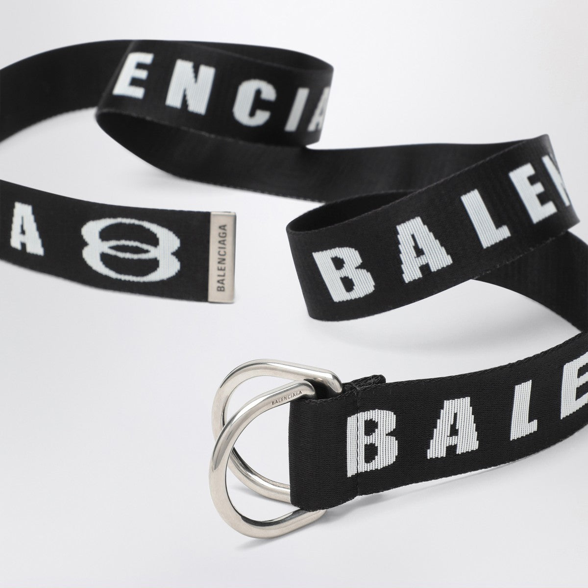Balenciaga D-Ring belt in black and white canvas