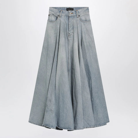 Balenciaga Light blue maxi godet denim skirt