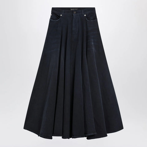 Balenciaga Navy blue maxi godet denim skirt