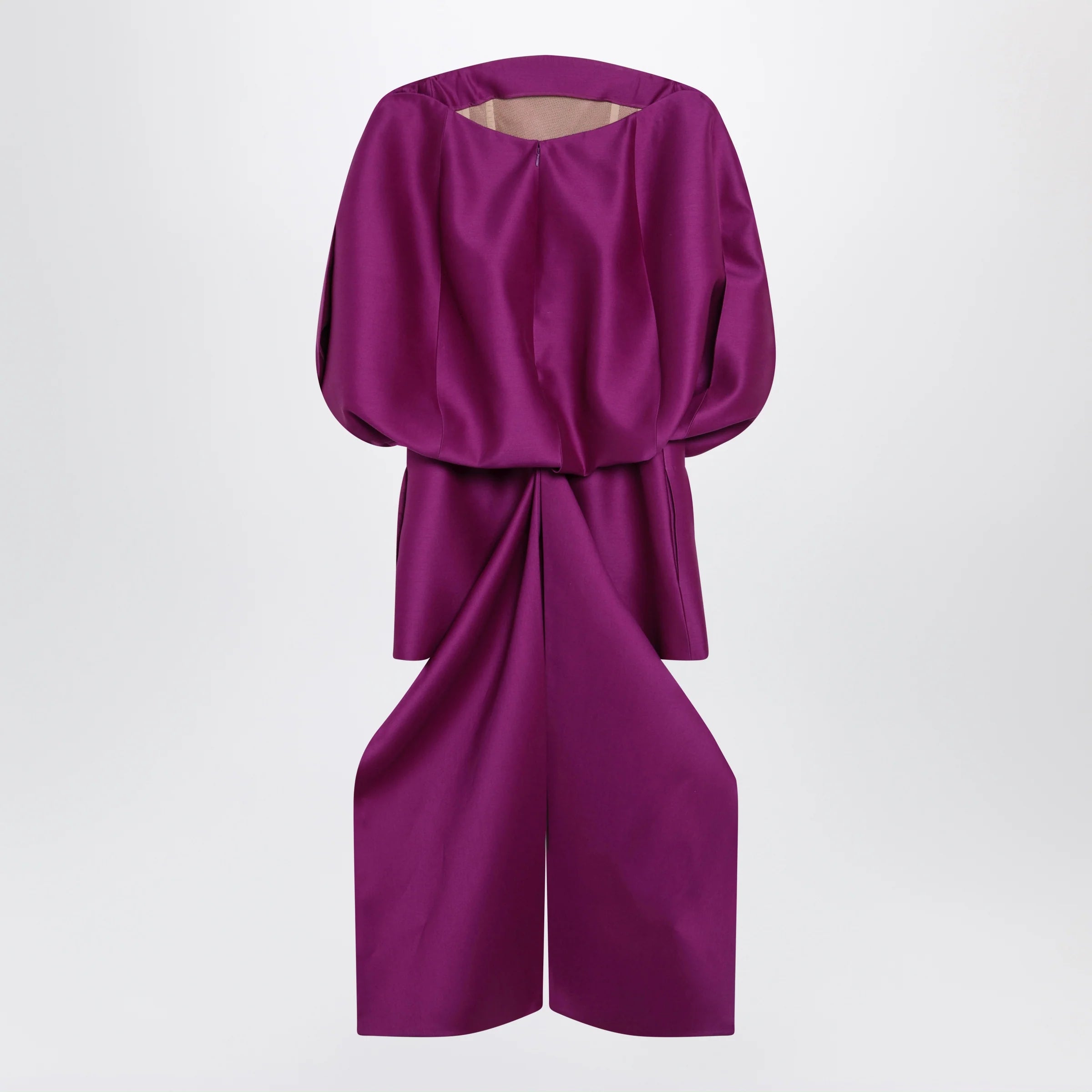 Balenciaga Off-shoulder mini dress in wool-silk blend, violet