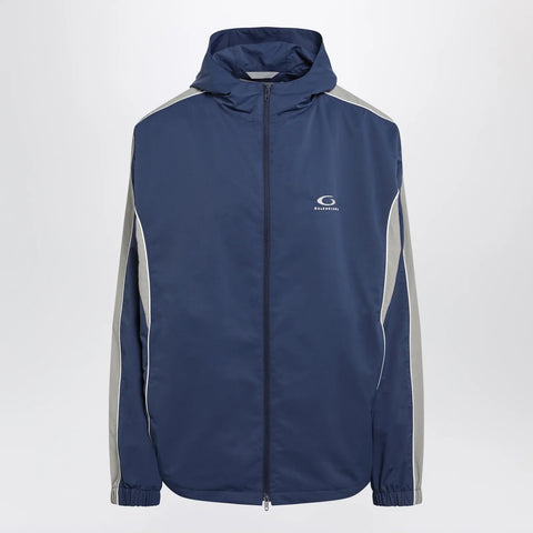Balenciaga Washed-effect technical satin track jacket in navy
