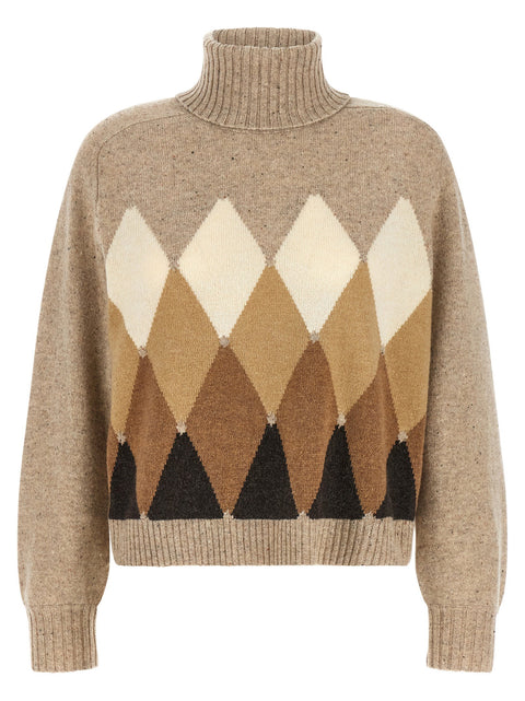 Ballantyne Beige Diamond Turtleneck Sweater