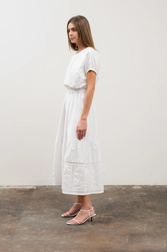Balloon Hem Eyelet Detail Short Sleeve Crop Top-Top-Moon River-XS-WHITE-Urbanheer