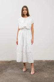 Balloon Hem Eyelet Detail Short Sleeve Crop Top-Top-Moon River-XS-WHITE-Urbanheer