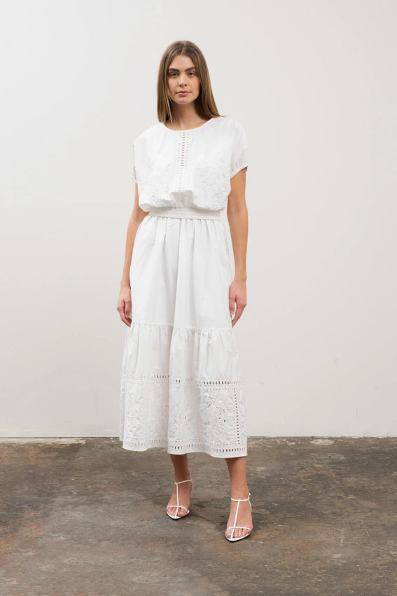 Balloon Hem Eyelet Detail Short Sleeve Crop Top-Top-Moon River-XS-WHITE-Urbanheer