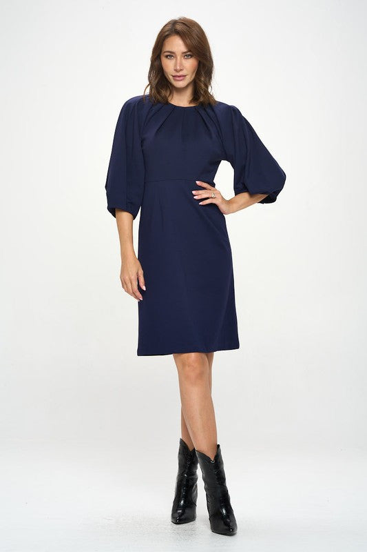 Balloon Sleeve Dress-Dresses-Reneecollection-Small-NAVY-Urbanheer