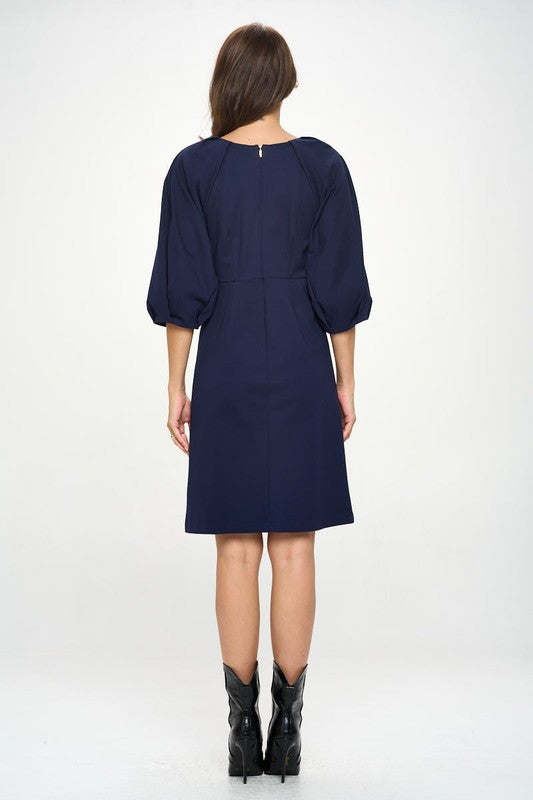 Balloon Sleeve Dress-Dresses-Reneecollection-Small-NAVY-Urbanheer