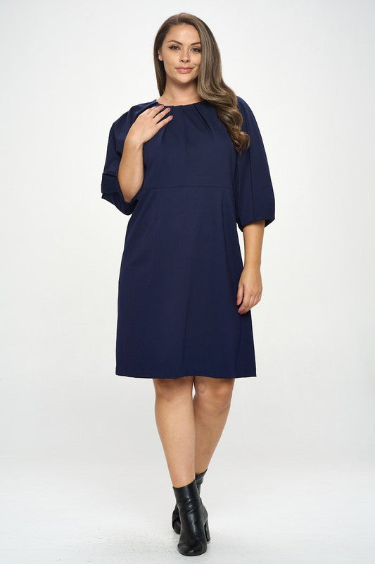 Balloon Sleeve Dress-New Arrival-Reneecollection-1X-NAVY-Urbanheer