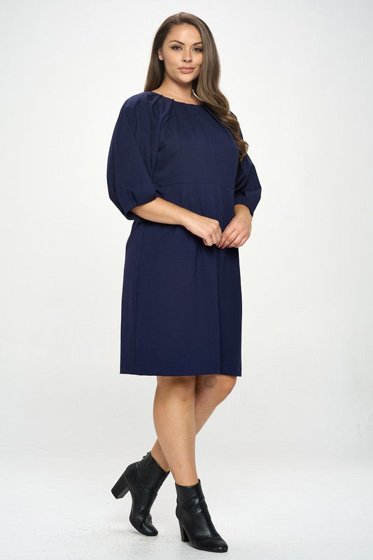 Balloon Sleeve Dress-New Arrival-Reneecollection-1X-NAVY-Urbanheer