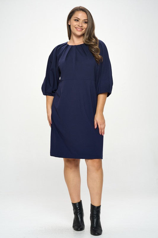 Balloon Sleeve Dress-New Arrival-Reneecollection-1X-NAVY-Urbanheer