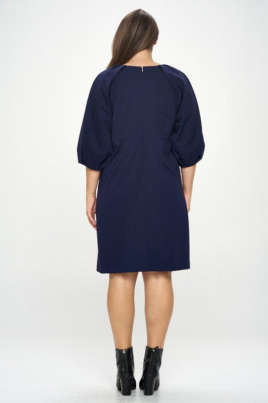 Balloon Sleeve Dress-New Arrival-Reneecollection-1X-NAVY-Urbanheer