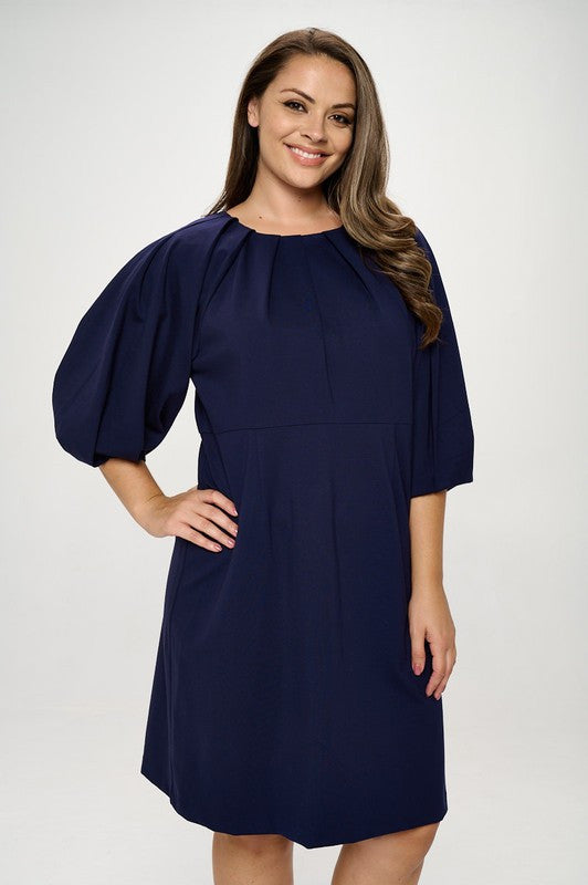 Balloon Sleeve Dress-New Arrival-Reneecollection-1X-NAVY-Urbanheer