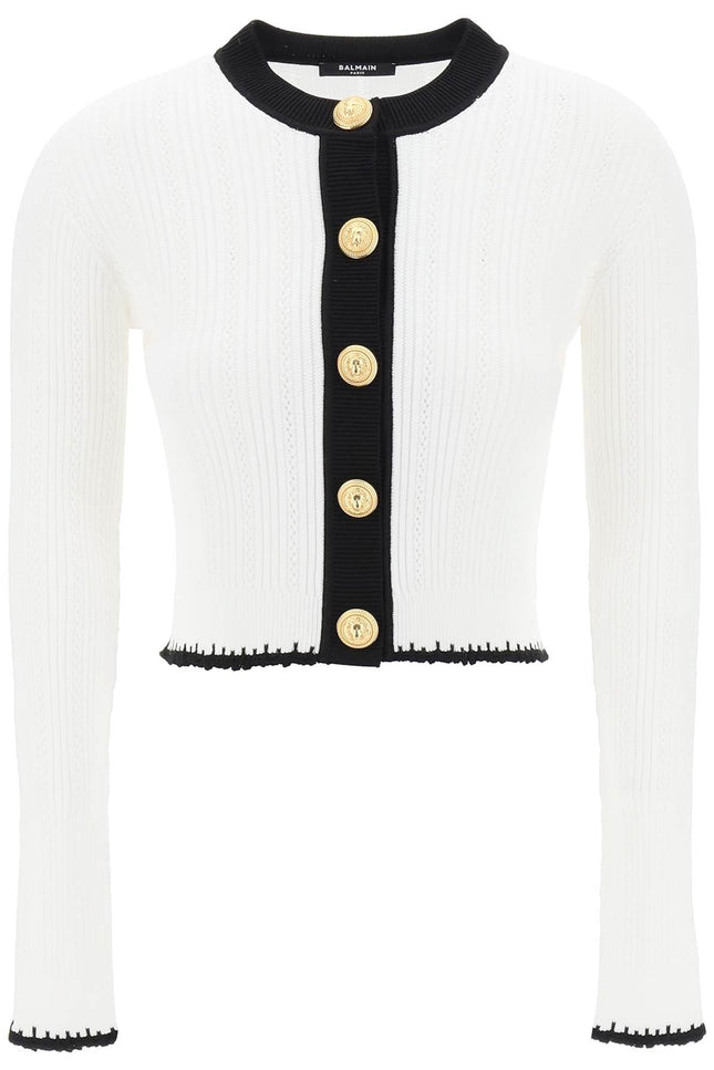 Balmain bicolor knit cardigan with embossed buttons-women > clothing > knitwear-Balmain-Urbanheer