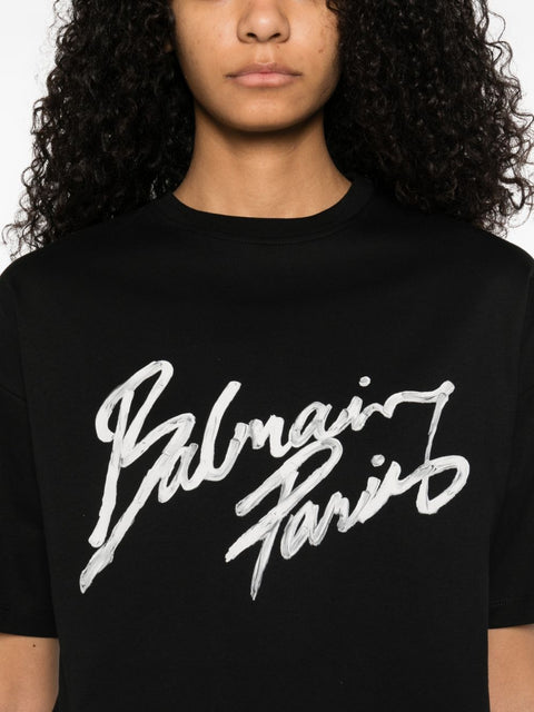 Balmain Cropped T-shirt with flocked Letter logo