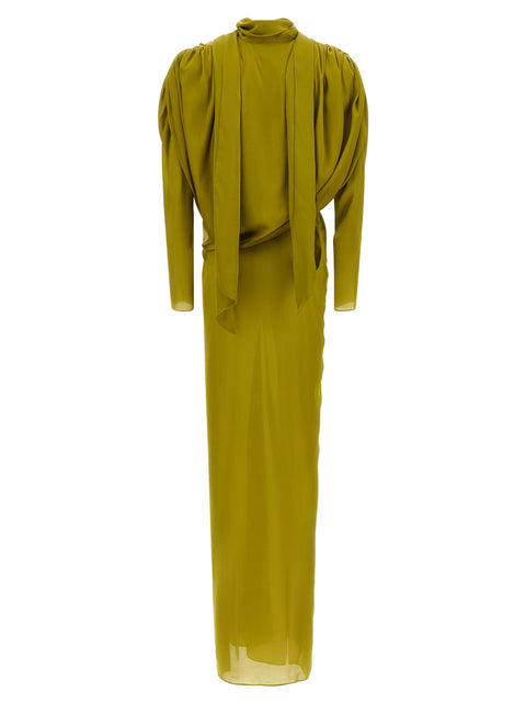 Balmain Draped Silk Dress With Knot