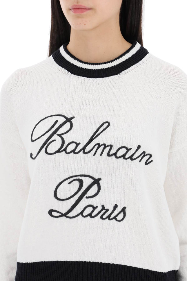 Balmain Embroidered Logo Pullover-women > clothing > knitwear-Balmain-36-White-Urbanheer