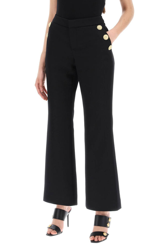 Balmain Flared Pants With Embossed Buttons-women > clothing > trousers-Balmain-36-Black-Urbanheer