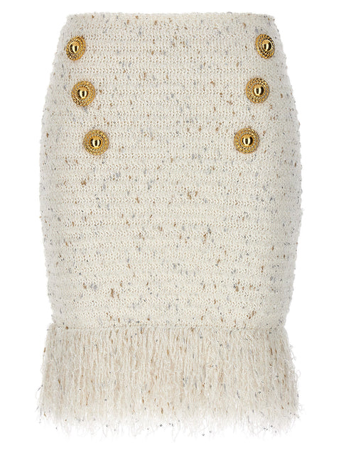 Balmain Fringed Tweed Skirt