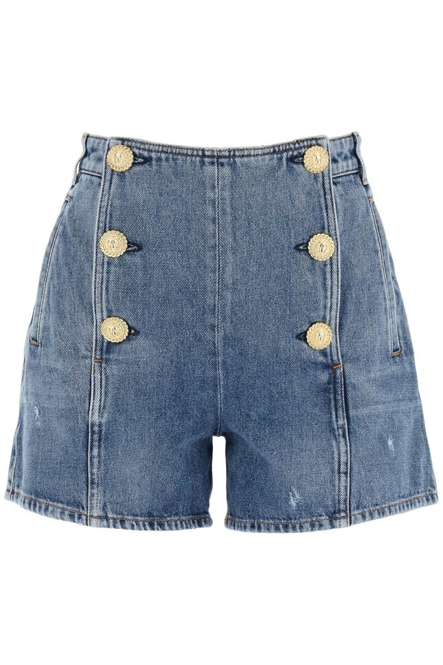 Balmain "striped denim shorts with embossed buttons-women > clothing > short trousers in denim-Balmain-38-Light blue-Urbanheer
