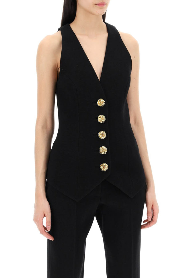 Balmain Tailored Vest With Rose Buttons-women > clothing > jackets > blazers and vests-Balmain-36-Black-Urbanheer